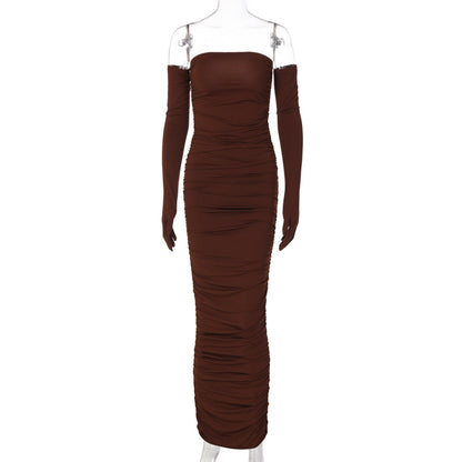 Women's Long Sleeve Slim Pleated Dress