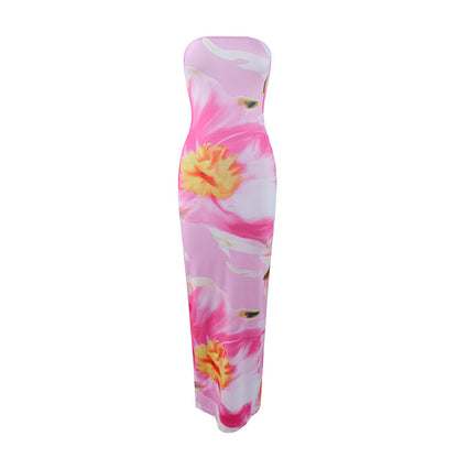 Womens Casual All-Match Fashionable Elegant Sexy Tube Dress Slim-Fit Long Dress