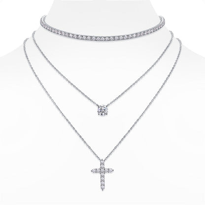 Embedded With Top-quality Moissanite, This Luxurious And Fashionable Minimalist Jewelry Set Includes A Necklace Pendant, A Collar Chain, And S925 Silver Electroplated With Platinum.
