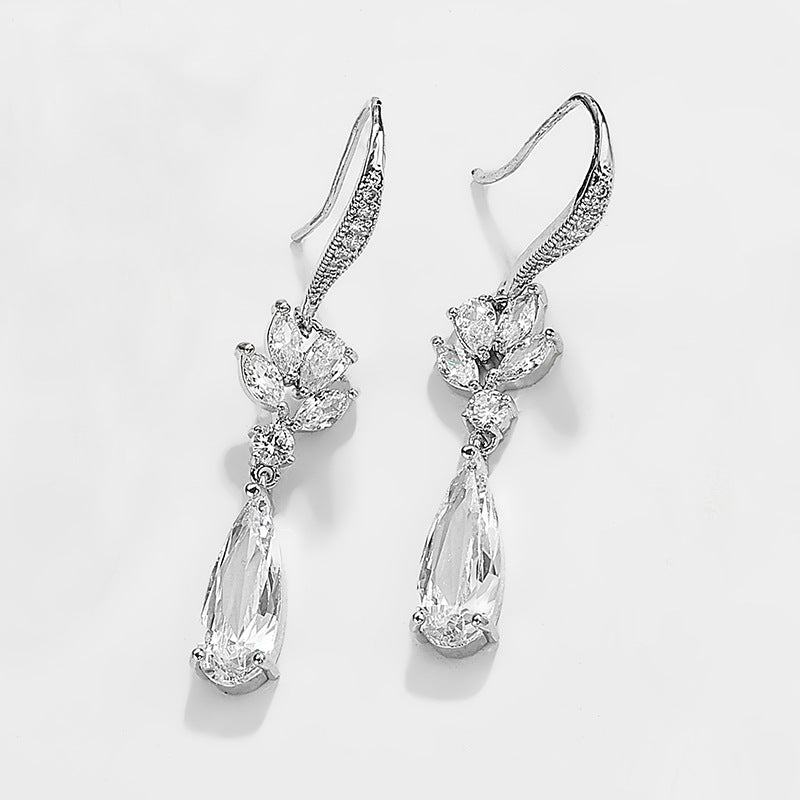 Korean Water Drop Long Wedding Earrings