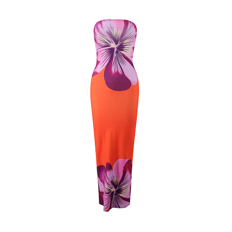Womens Casual All-Match Fashionable Elegant Sexy Tube Dress Slim-Fit Long Dress