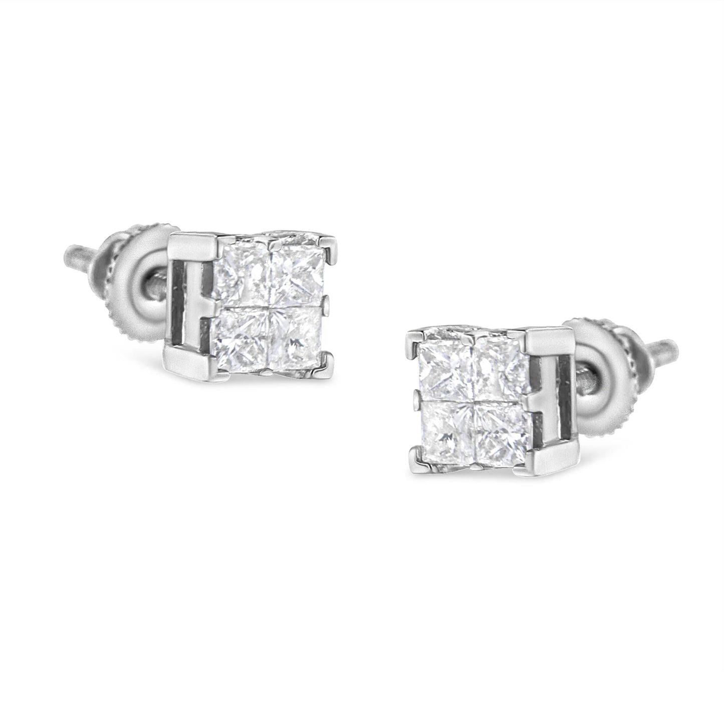 10K White Gold 3/4 Cttw Invisible Set Princess-Cut Diamond Composite