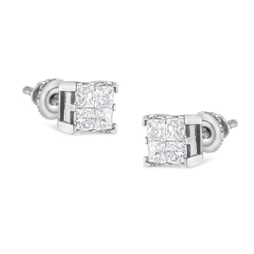 10K White Gold 3/4 Cttw Invisible Set Princess-Cut Diamond Composite