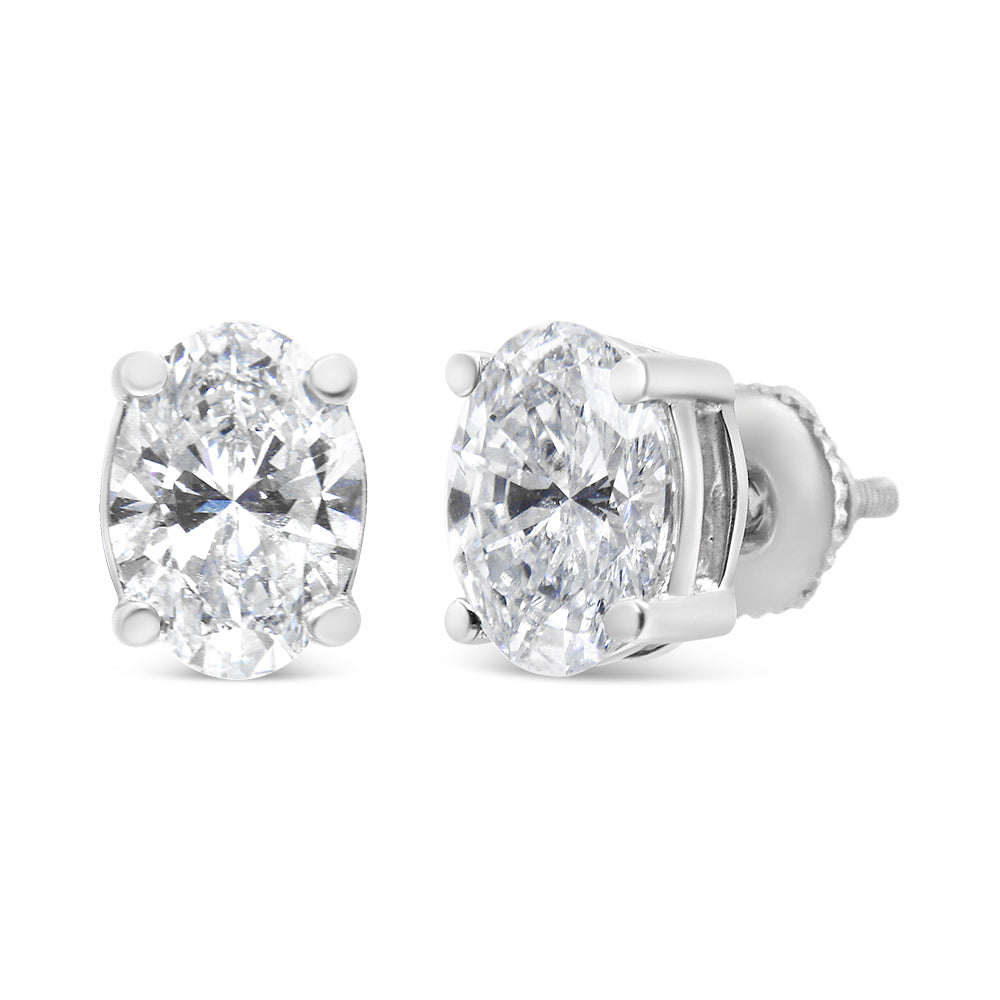14K White Gold Lab Grown Oval Solitaire Diamond Stud Earrings (F-G