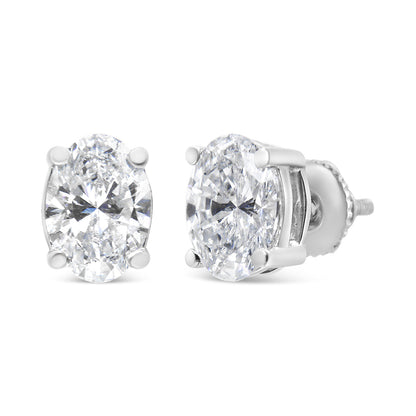 14K White Gold Lab Grown Oval Solitaire Diamond Stud Earrings (F-G