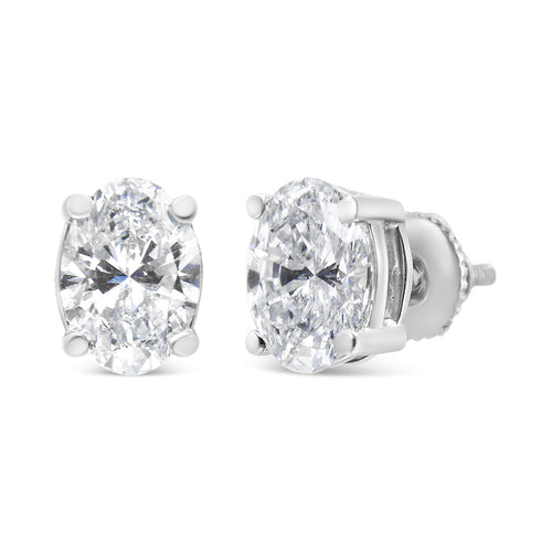 14K White Gold Lab Grown Oval Solitaire Diamond Stud Earrings (F-G