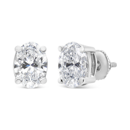 14K White Gold Lab Grown Oval Solitaire Diamond Stud Earrings (F-G