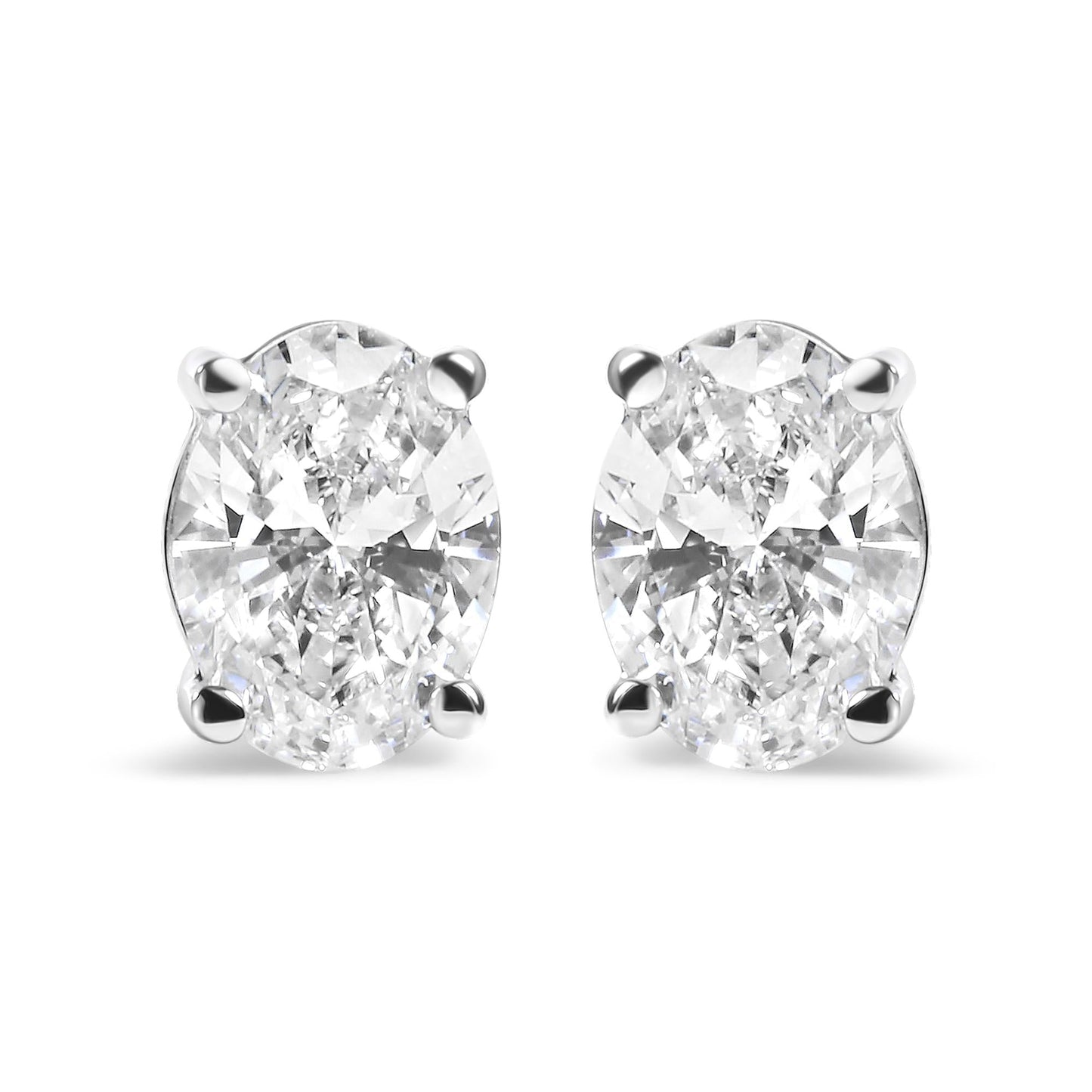 14K White Gold Prong Set Lab Grown Oval Diamond Solitaire Stud Earring