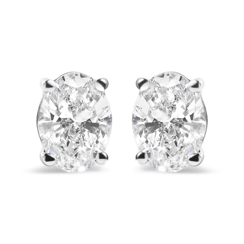 14K White Gold Prong Set Lab Grown Oval Diamond Solitaire Stud Earring