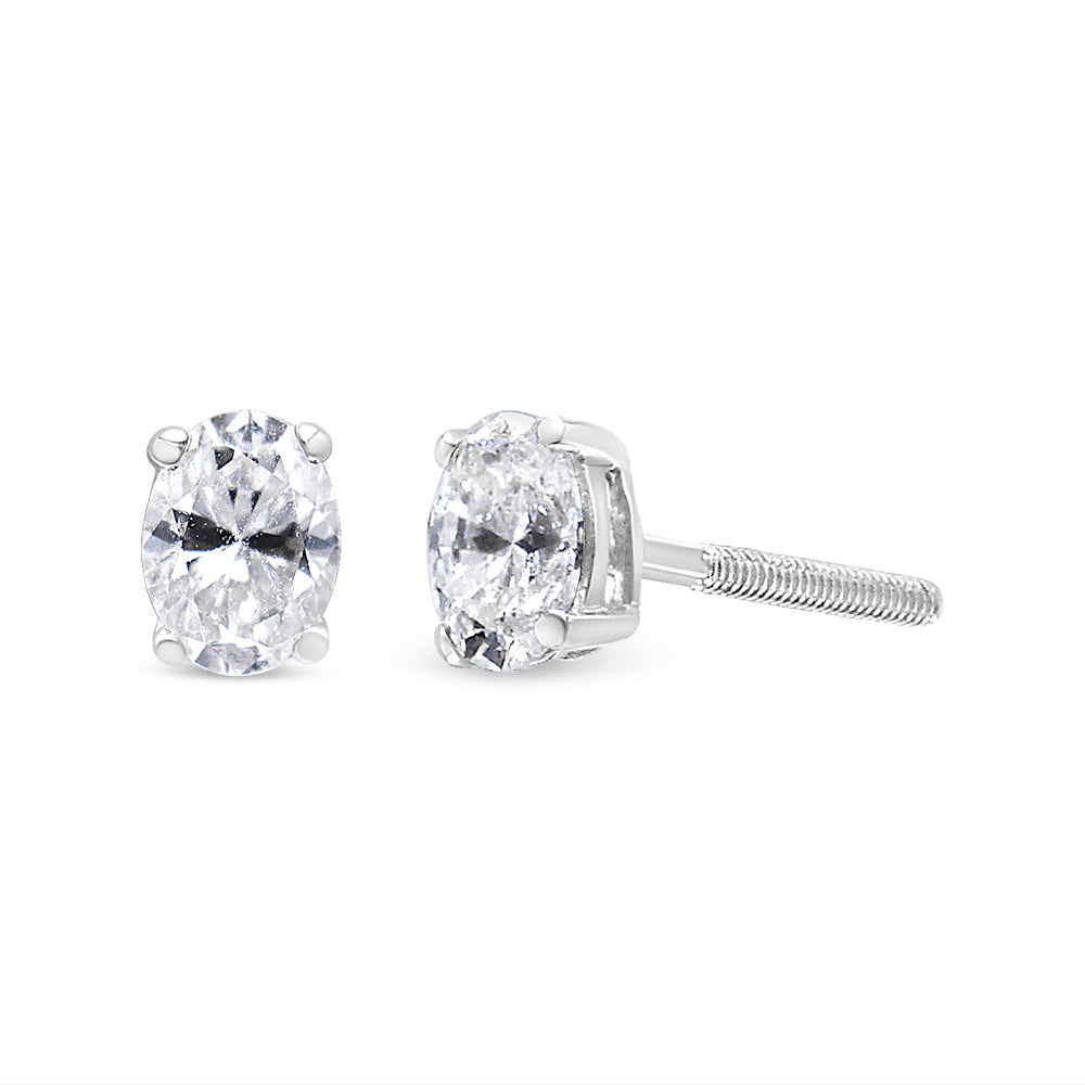 14K White Gold Lab Grown Oval Solitaire Diamond Stud Earrings (F-G