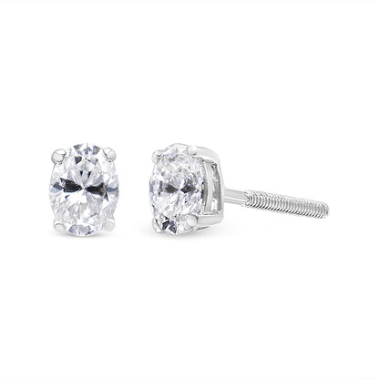 14K White Gold Lab Grown Oval Solitaire Diamond Stud Earrings (F-G