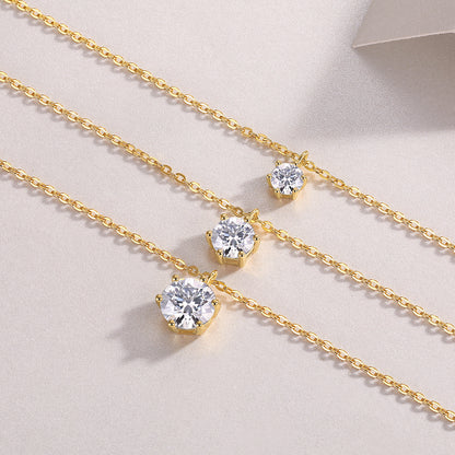 2-carat Luxury Fashion Minimalist Trend Jewelry Silver Pendant Necklace With Top-quality Moissanite, S925 Silver Electroplated With Gold