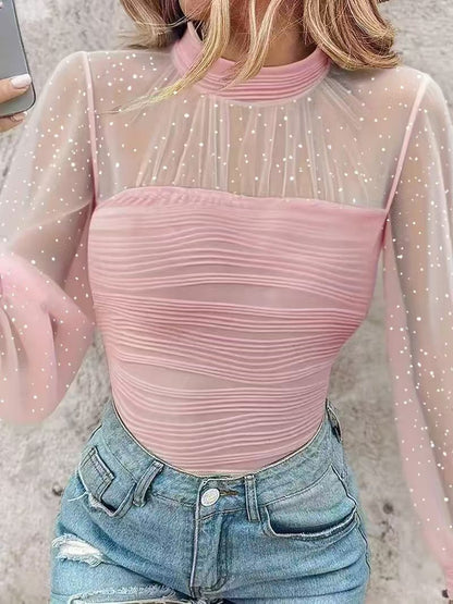Pearl Mesh panel Long-sleeve Base Top