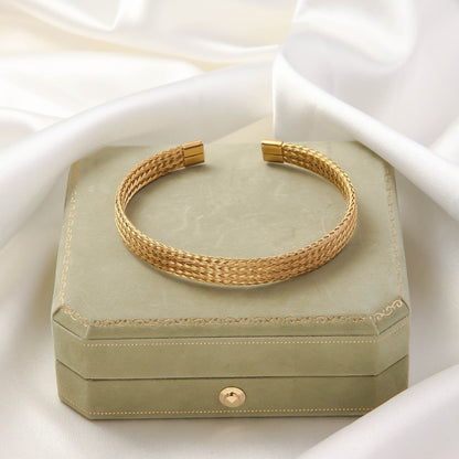 Irregular Knitted Cable-Design Open Womens Fashionable Stainless Steel Bracelet