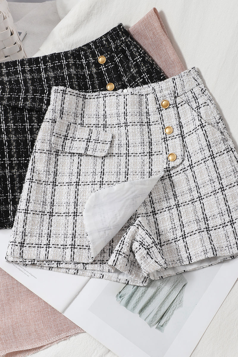 Versatile Age Reducing Irregular Plaid Skirt Pants Korean Version High Waist Tweed Shorts Wide Leg Pants Straight Pants