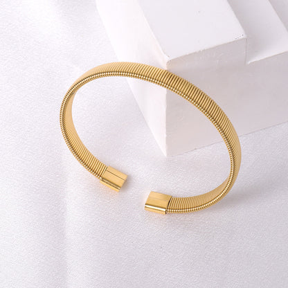 Irregular Knitted Cable-Design Open Womens Fashionable Stainless Steel Bracelet