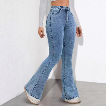 High-waisted Stretch Slim-fit Faux Denim Print Pants