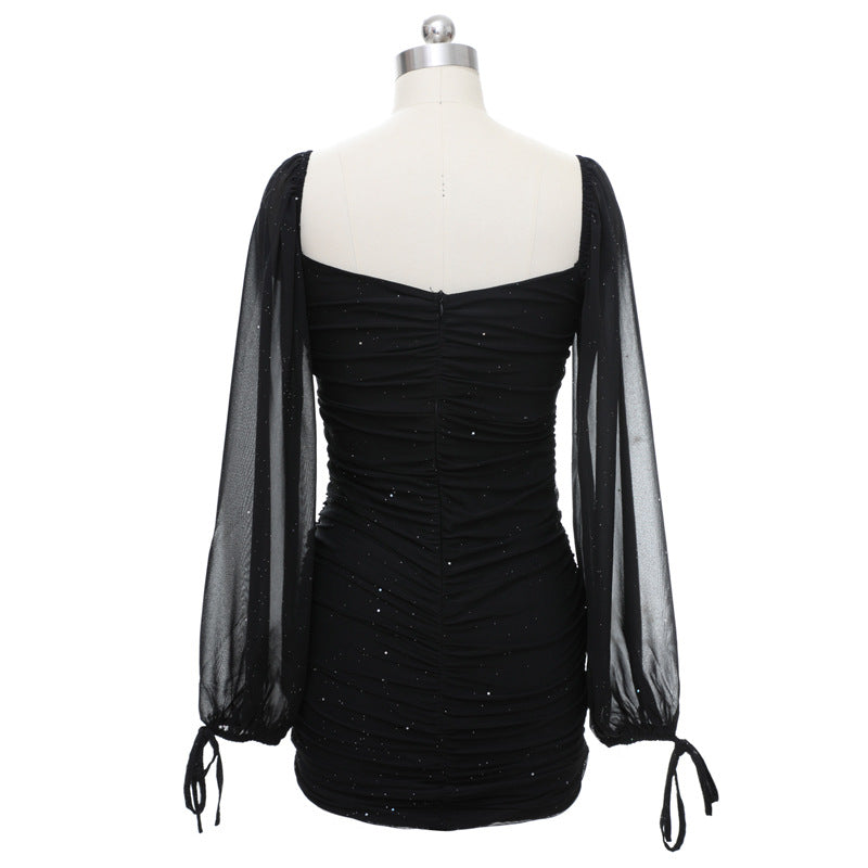 French Hepburn Long Sleeve Deep V Dress