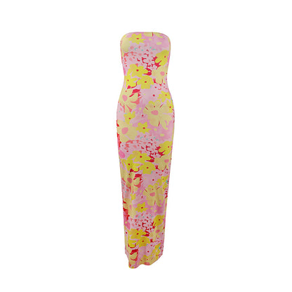 Womens Casual All-Match Fashionable Elegant Sexy Tube Dress Slim-Fit Long Dress