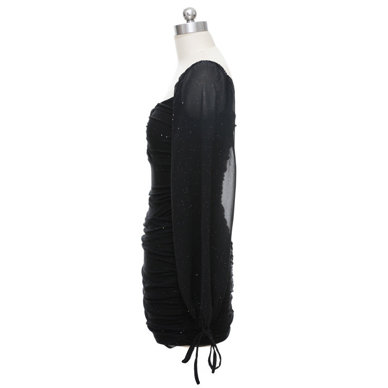 French Hepburn Long Sleeve Deep V Dress