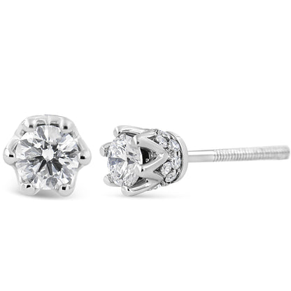 14K Gold 1/2 Cttw Round Diamond Crown Stud Earring (I-J Color, I1-I2