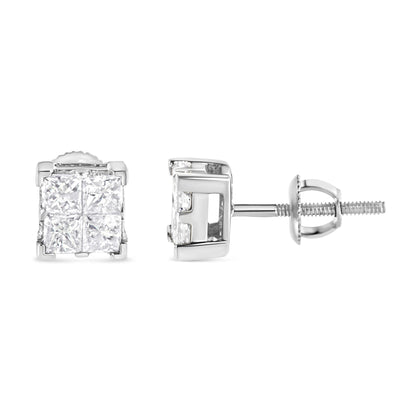 10K White Gold 3/4 Cttw Invisible Set Princess-Cut Diamond Composite
