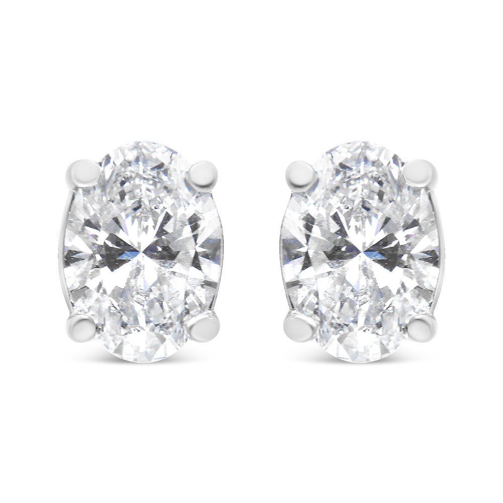 14K White Gold Lab Grown Oval Solitaire Diamond Stud Earrings (F-G