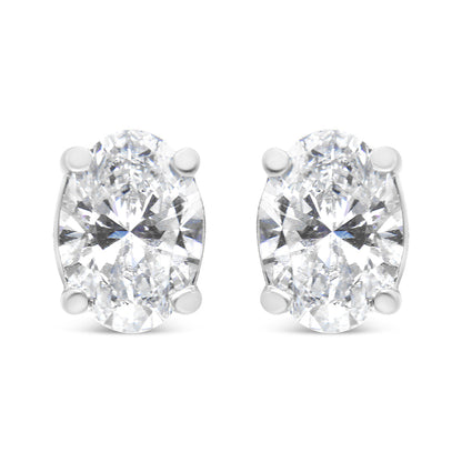 14K White Gold Lab Grown Oval Solitaire Diamond Stud Earrings (F-G