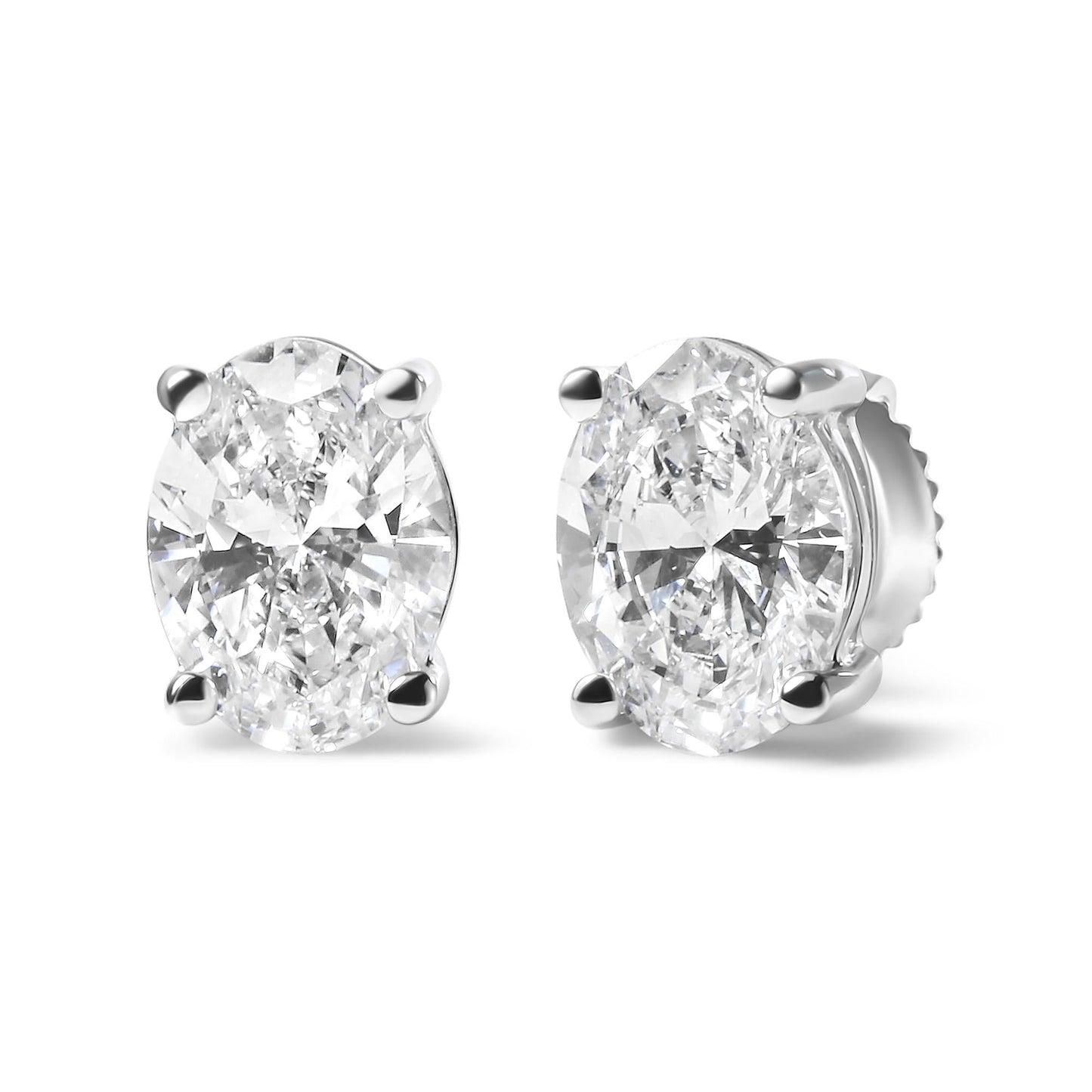14K White Gold Prong Set Lab Grown Oval Diamond Solitaire Stud Earring