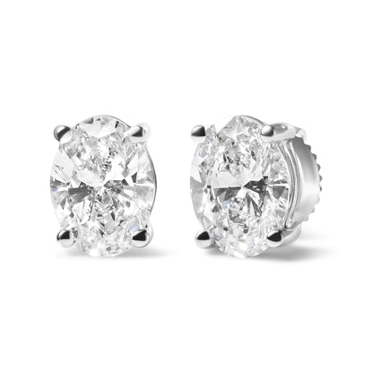 14K White Gold Prong Set Lab Grown Oval Diamond Solitaire Stud Earring