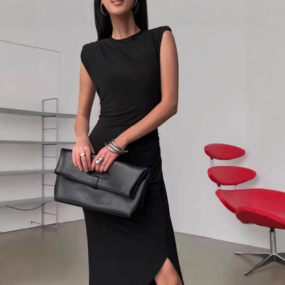 Spring Designer Crew-Neck Defined-Waist Dress For Women