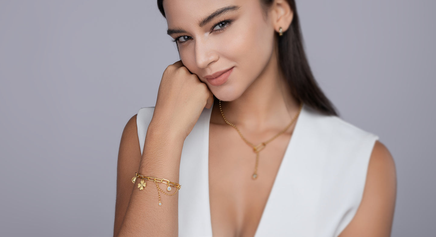 0.5-carat Luxury And Fashionable Light Luxury Trend Jewelry Silver Bracelet Set With Top-quality Moissanite, S925 Silver Electroplated With Gold