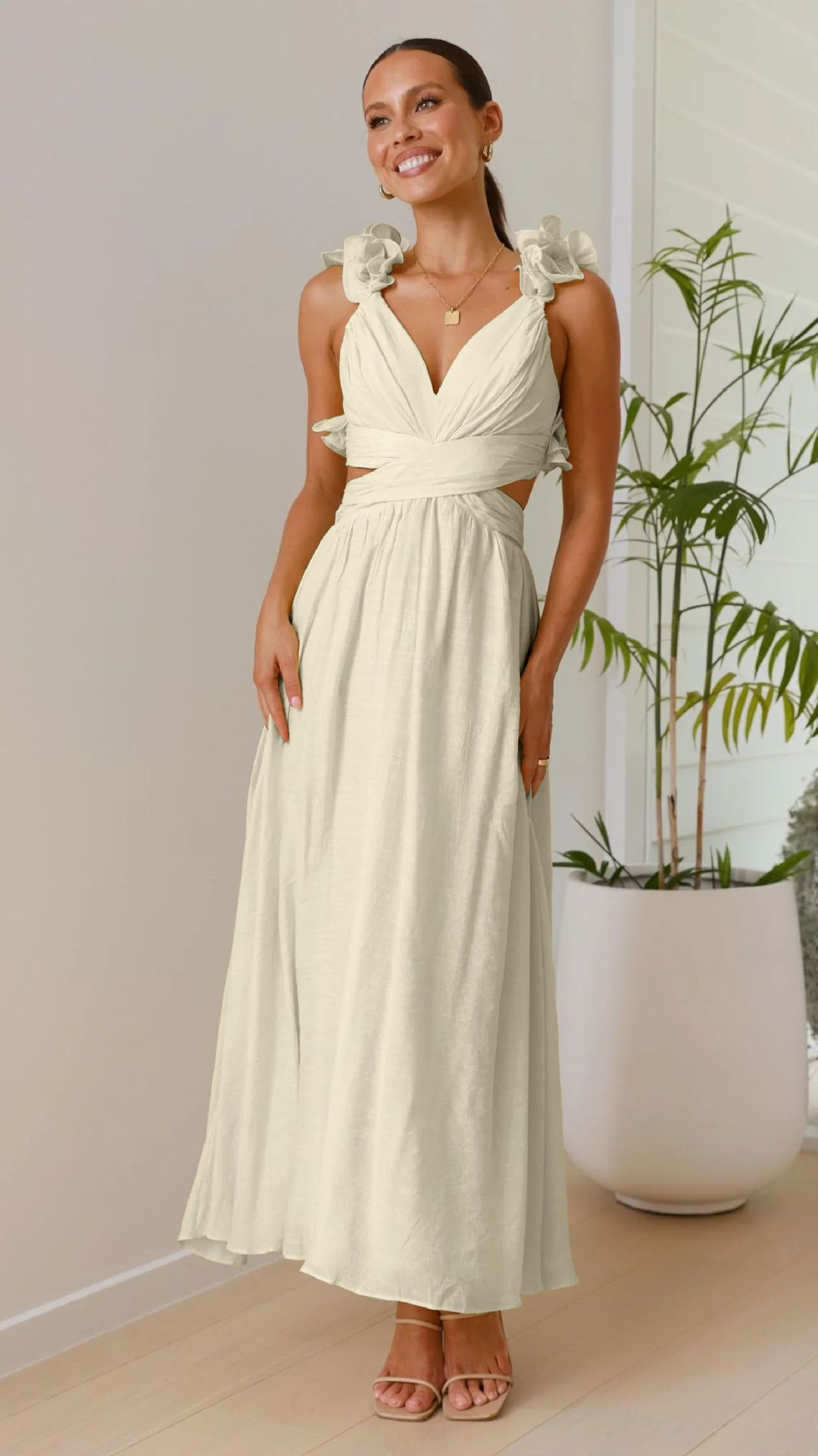 Chiffon Floral Backless Cross-Strap Dress