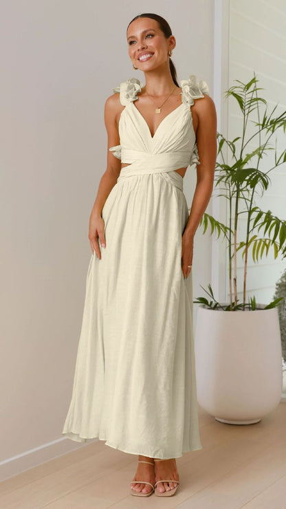Chiffon Floral Backless Cross-Strap Dress