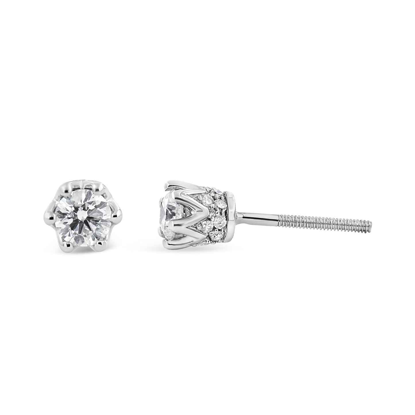 14K Gold 1/2 Cttw Round Diamond Crown Stud Earring (I-J Color, I1-I2