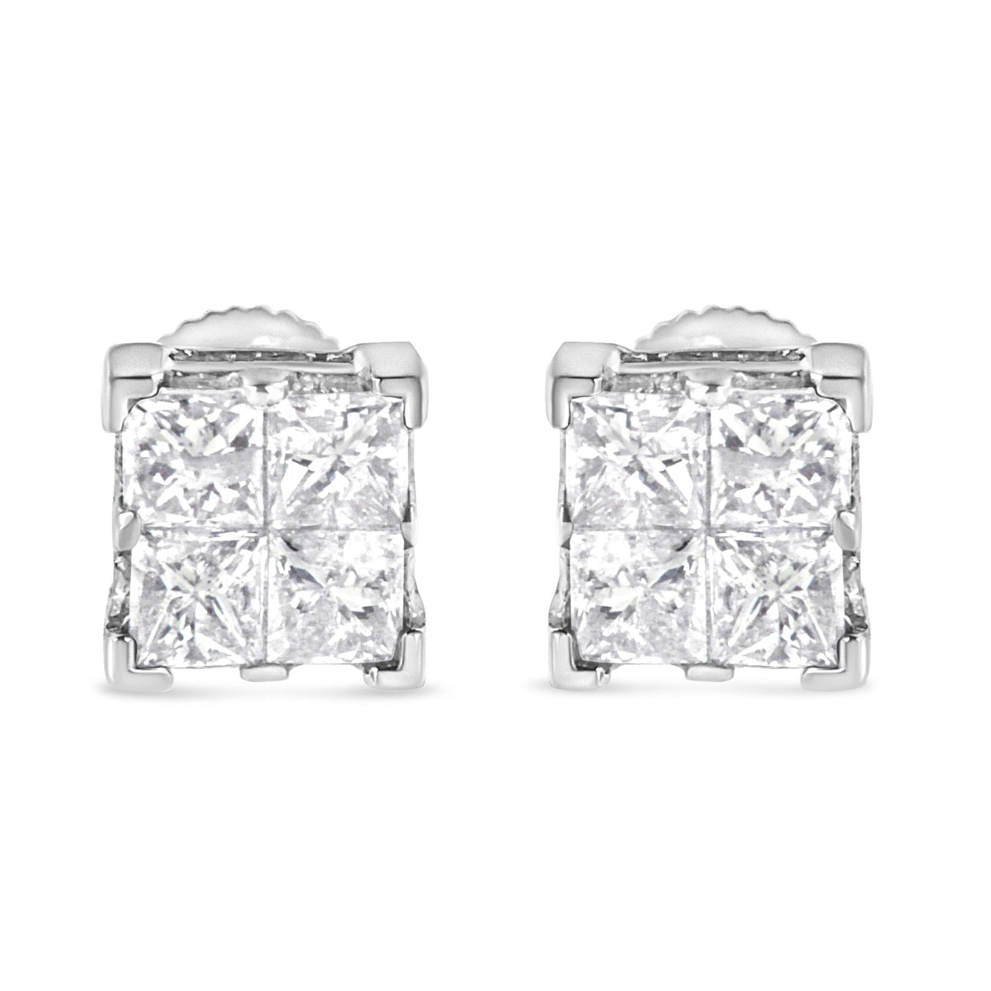 10K White Gold 3/4 Cttw Invisible Set Princess-Cut Diamond Composite