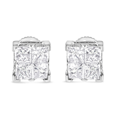 10K White Gold 3/4 Cttw Invisible Set Princess-Cut Diamond Composite