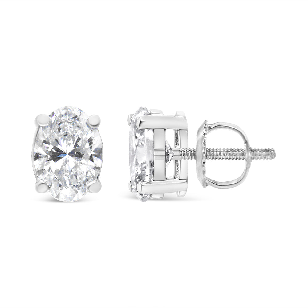 14K White Gold Lab Grown Oval Solitaire Diamond Stud Earrings (F-G