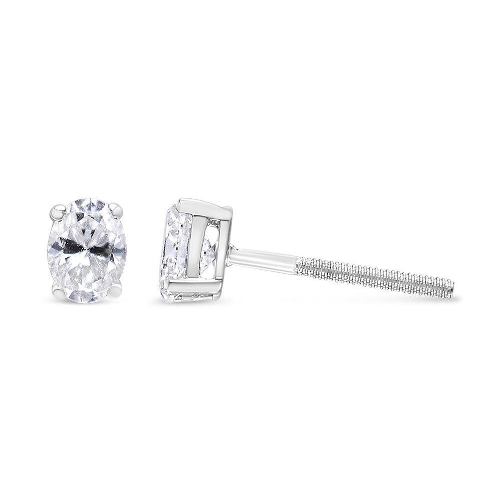 14K White Gold Lab Grown Oval Solitaire Diamond Stud Earrings (F-G