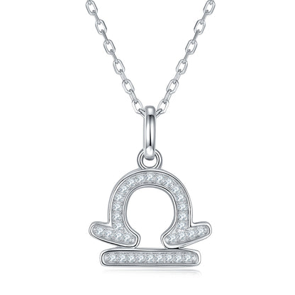 12 Zodiac Signs - Libra, Set With Top-quality Moissanite, Luxurious And Fashionable Light Luxury Trend Jewelry, Silver Necklace, Pendant S925 Silver Electroplated Platinum
