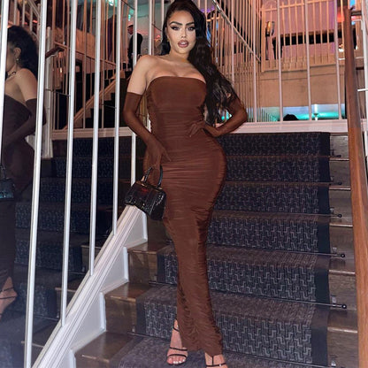 Women's Long Sleeve Slim Pleated Dress