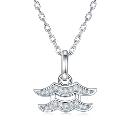 12 Zodiac Signs - Aquarius, Set With Top-quality Moissanite, Luxurious And Fashionable Light Luxury Trend Jewelry, Silver Necklace, Pendant S925, Silver-plated Platinum