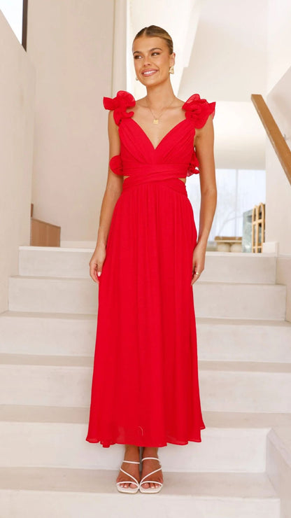 Chiffon Floral Backless Cross-Strap Dress