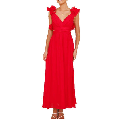 Chiffon Floral Backless Cross-Strap Dress