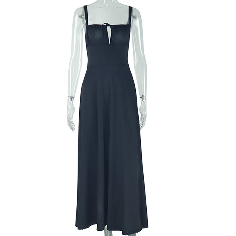 Womens Solid-Colored Bustier Slit Lace-Up Casual Dress