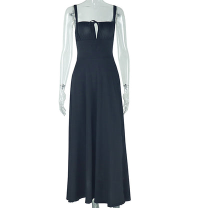 Womens Solid-Colored Bustier Slit Lace-Up Casual Dress
