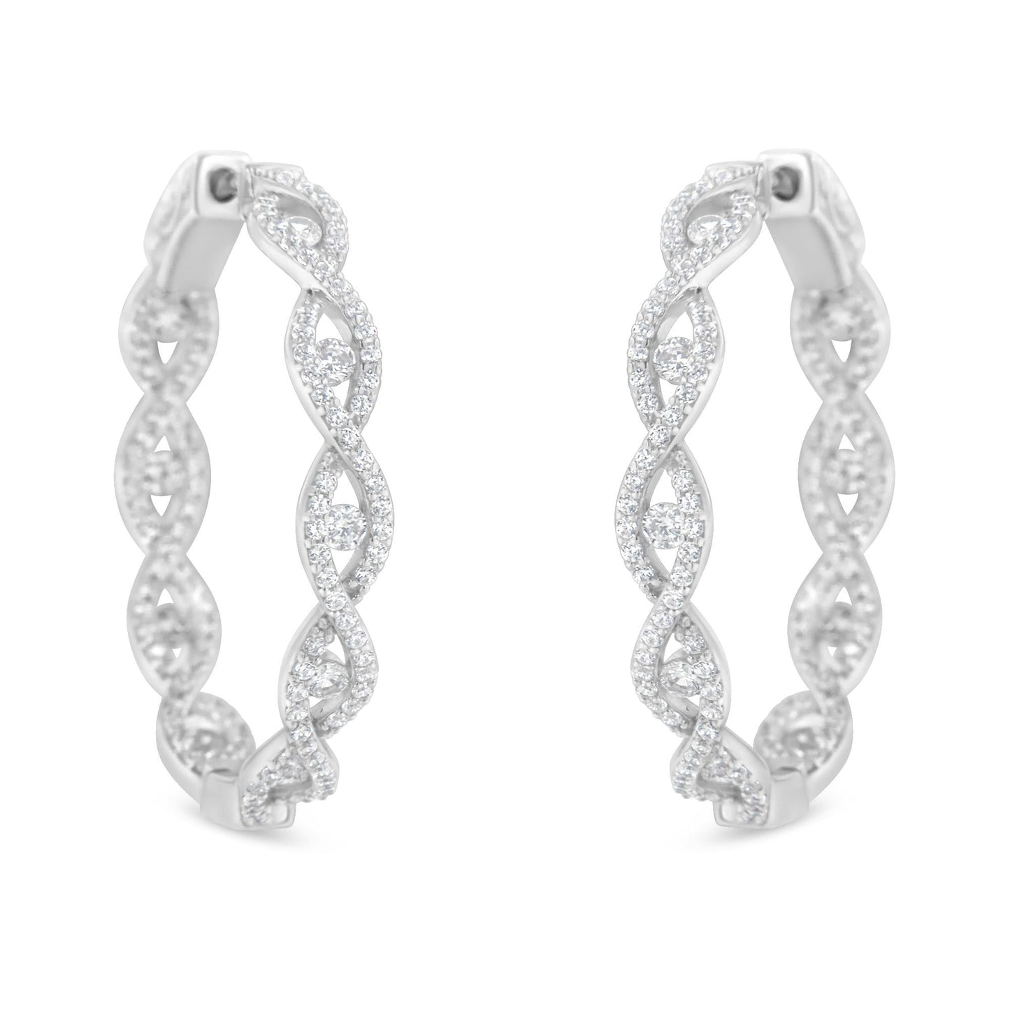 10K White Gold Diamond Hoop Earrings (1 1/2 cttw, H-I Color, I1-I2