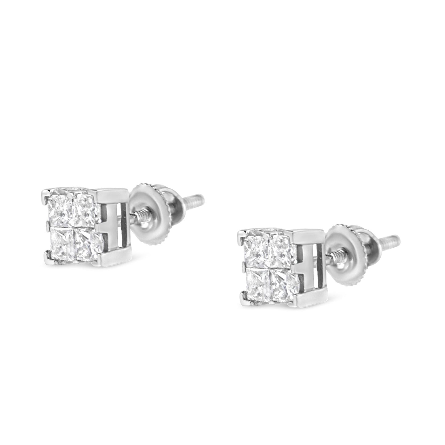 10K White Gold 3/4 Cttw Invisible Set Princess-Cut Diamond Composite