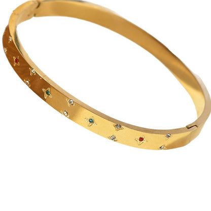 Retro Sunflower Diamond-Encrusted Bracelet Gold Polished Cuff