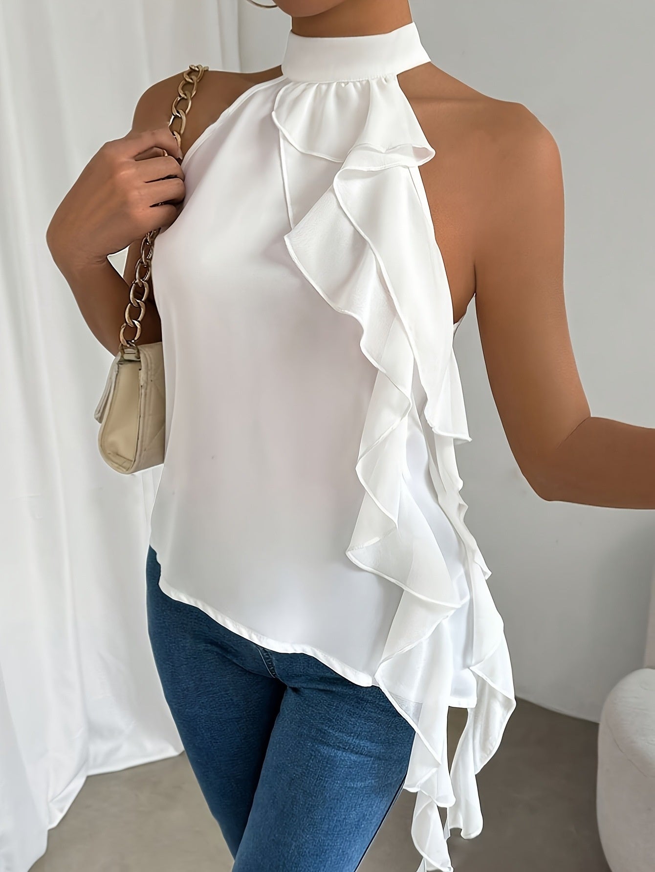 Boho-style Backless Halterneck Sleeveless Tank Top Shirt